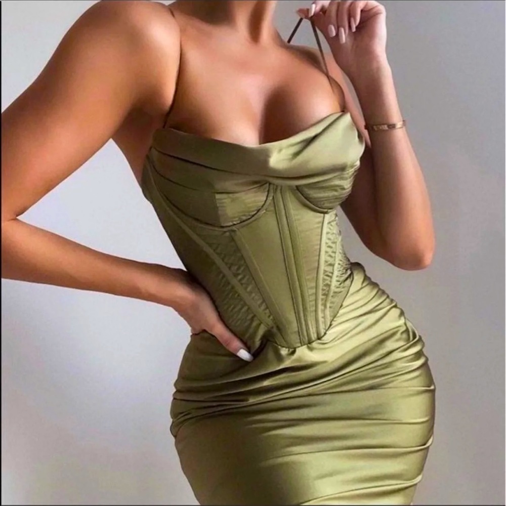 House of CB 'Myrna' Olive Corset Slip Dress